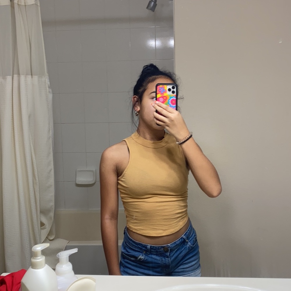 yellow mock neck tank top
